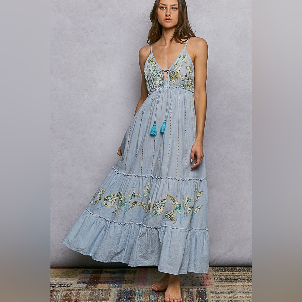 Light Denim Blues Maxi Dress